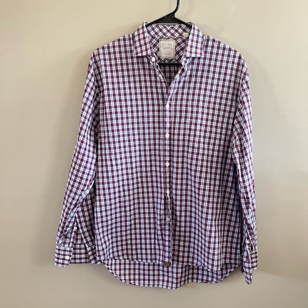 Billy Reid Button Up Plaid Shirt Lightweight Blue Purple Size Medium - Picture 5 of 5